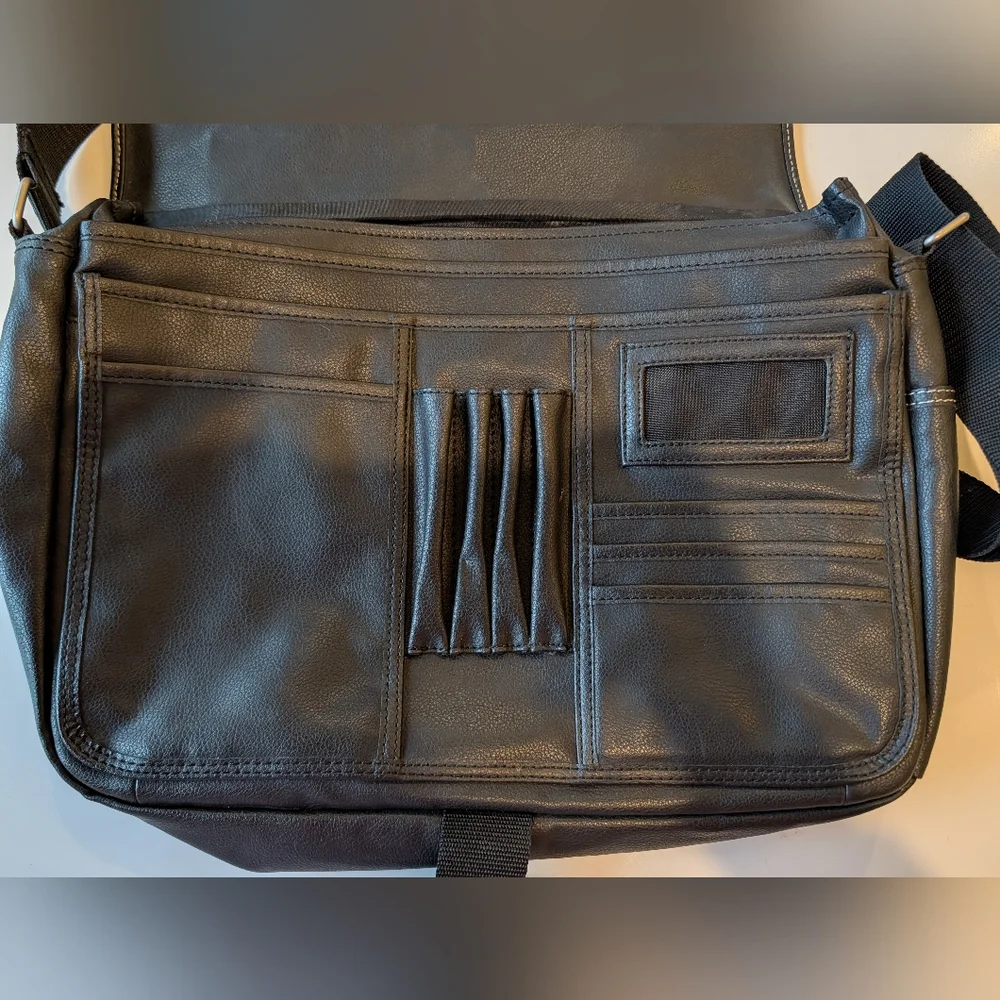 Franklin Covey Leather Satchel Briefcase Cross Body Laptop Bag Black